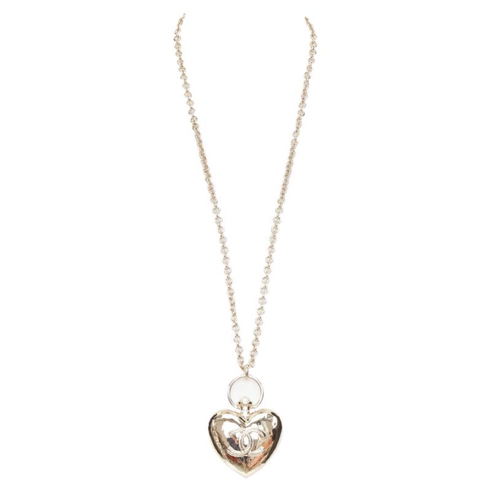 Chanel heart locket gold plated long chain necklace